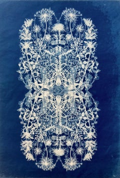 „Botanical Rhapsody II“  Realistisches/abstraktes Blumenmuster Fotografie Blau/Weiß