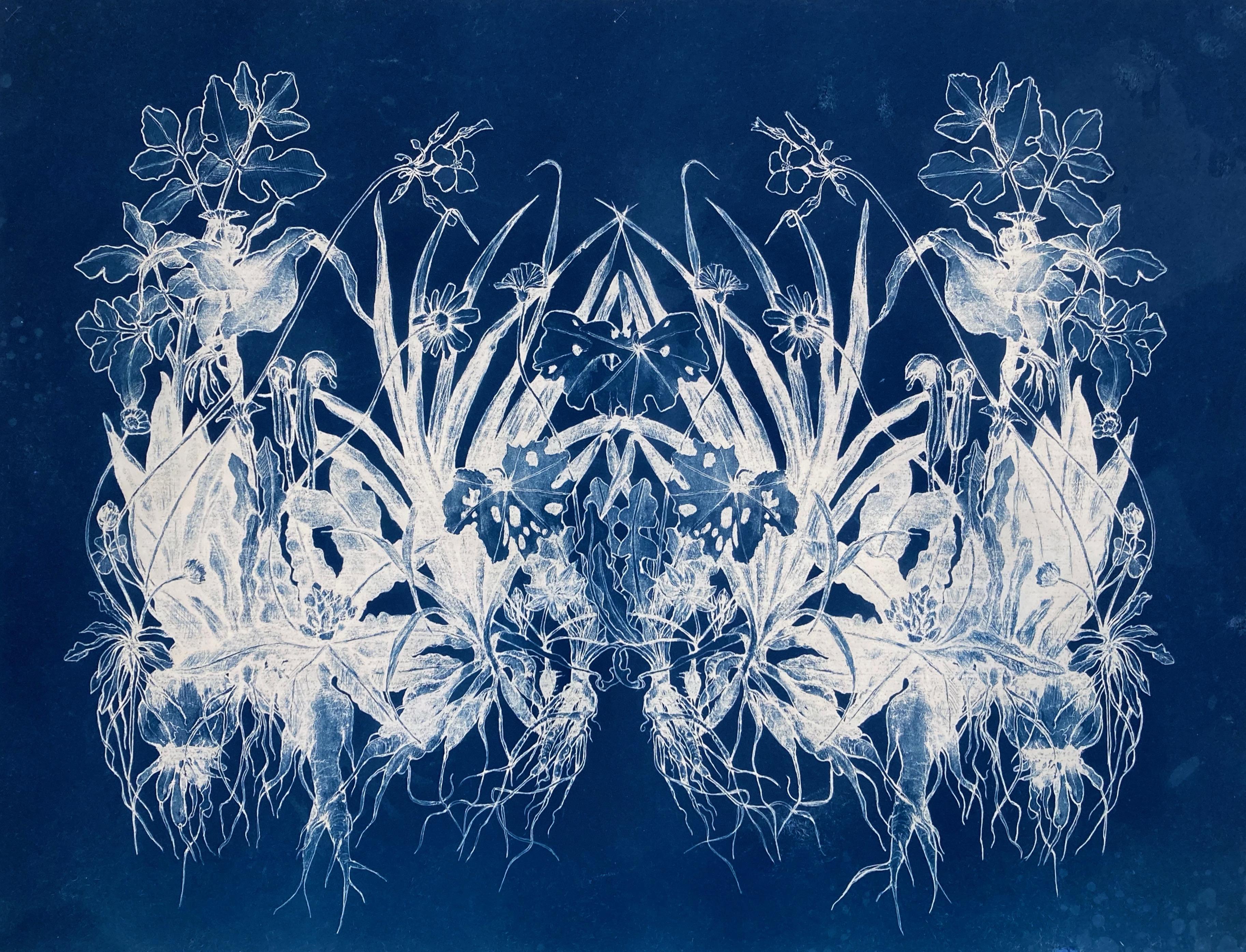 Judith Allen-Efstathiou Landscape Print - 'December Roots'     Realistic/Abstract Floral Pattern Photograph in Blue/White