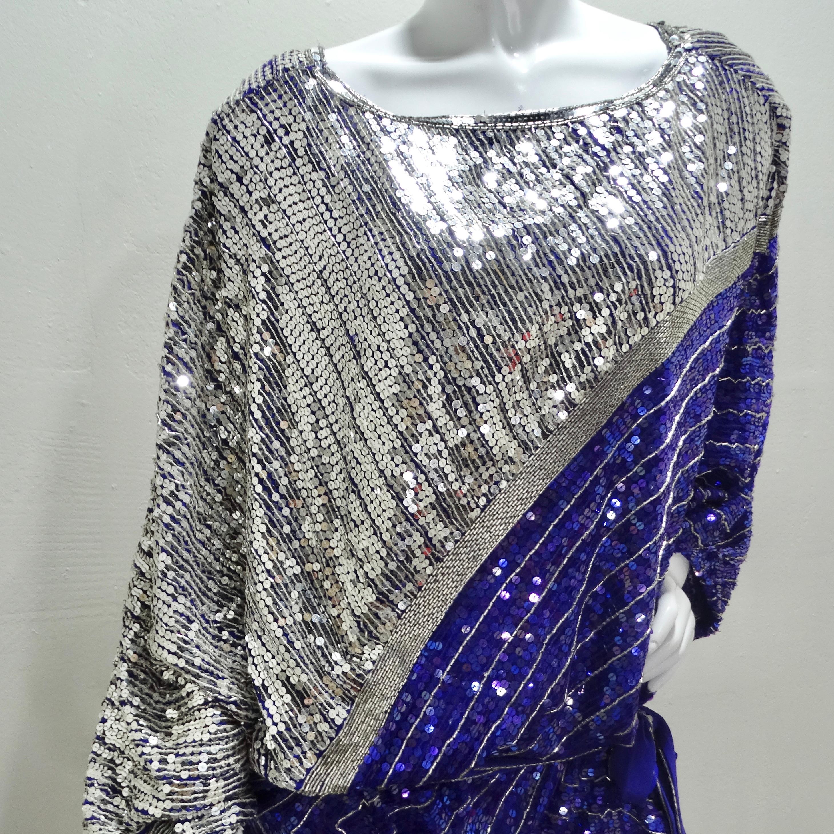 Judith Ann 1980s Purple Sequin Kaftan Dress In Excellent Condition In Scottsdale, AZ