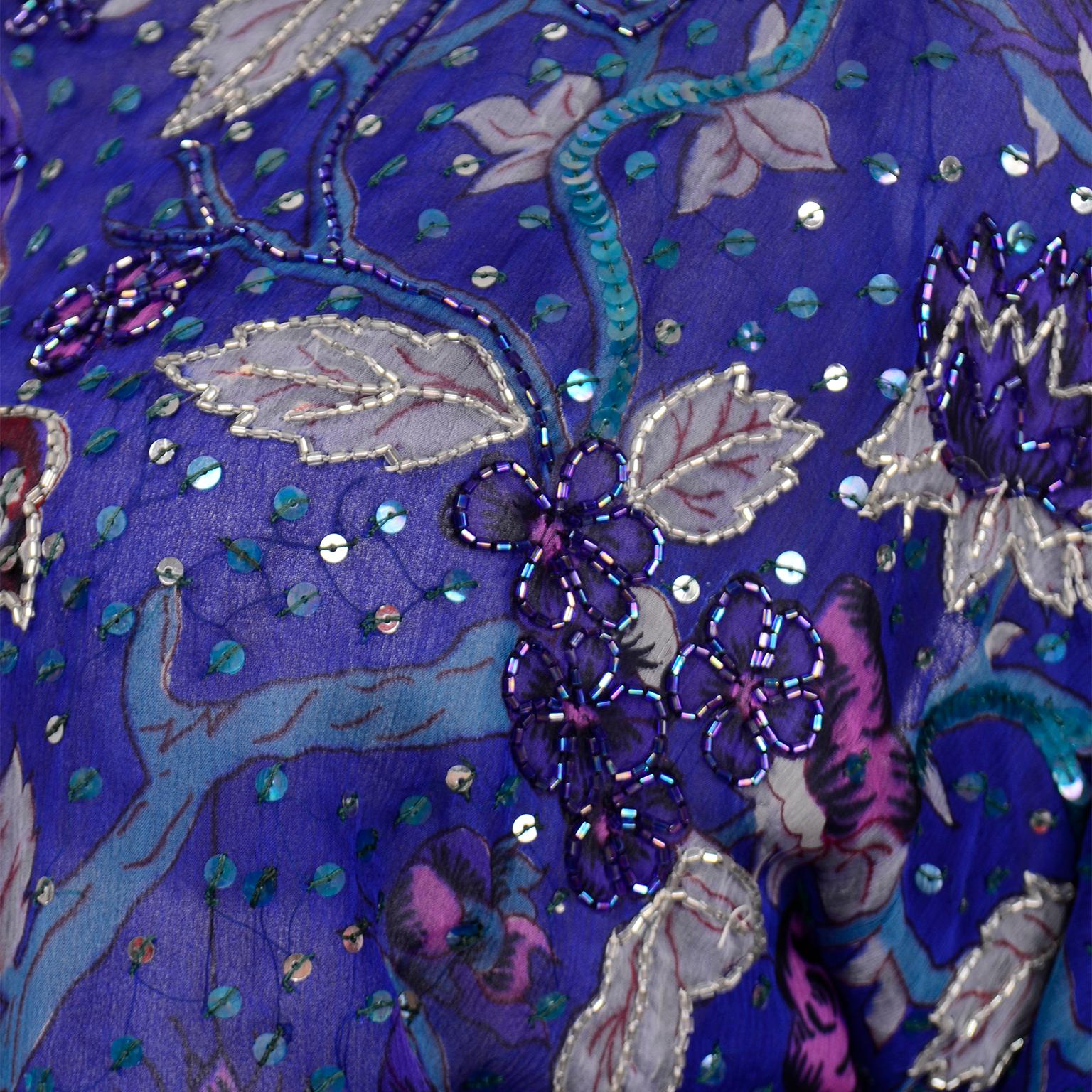 Judith Ann Creations Purple & Blue Beaded Sequin 2pc Dress with Bird Design For Sale 4