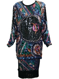 Judith Ann Vestido de fantasía arco iris con extravagantes cuentas y lentejuelas, años 80
