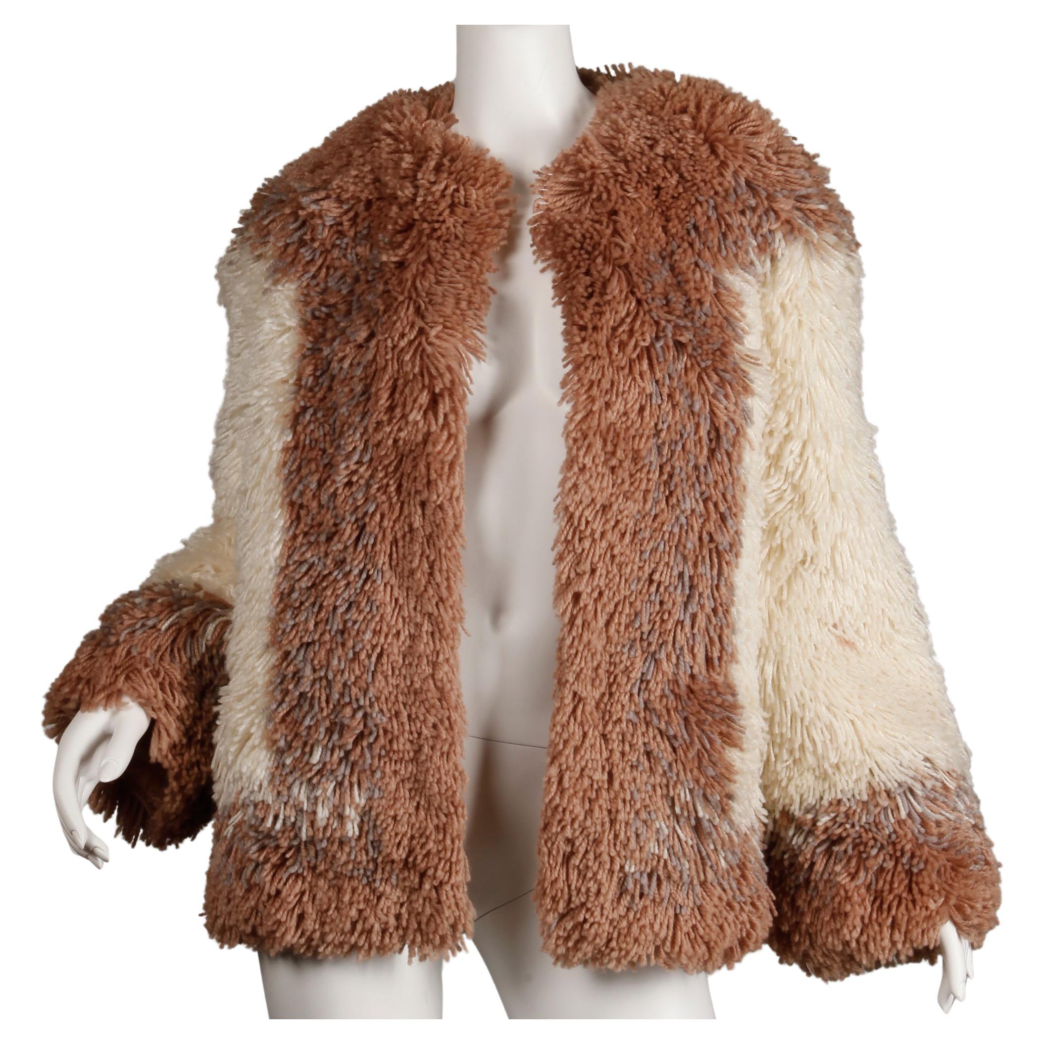 Judith Ann Vintage Heavy + Warm Wool Shaggy Faux Fur Jacket or Coat 1980s