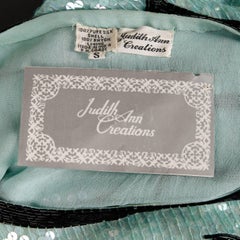 Judith Ann Vintage Mint Green Sequin and Beaded Silk Top with Sash, 1980s