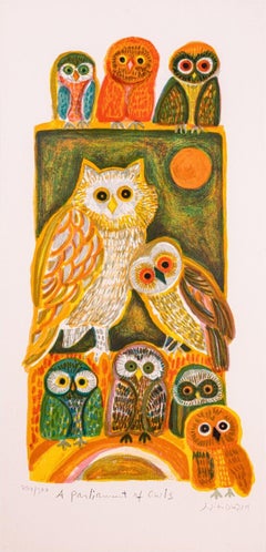 Judith Bledsoe A Parliament of Owls Signed Modern Lithograph 274/300 Framed