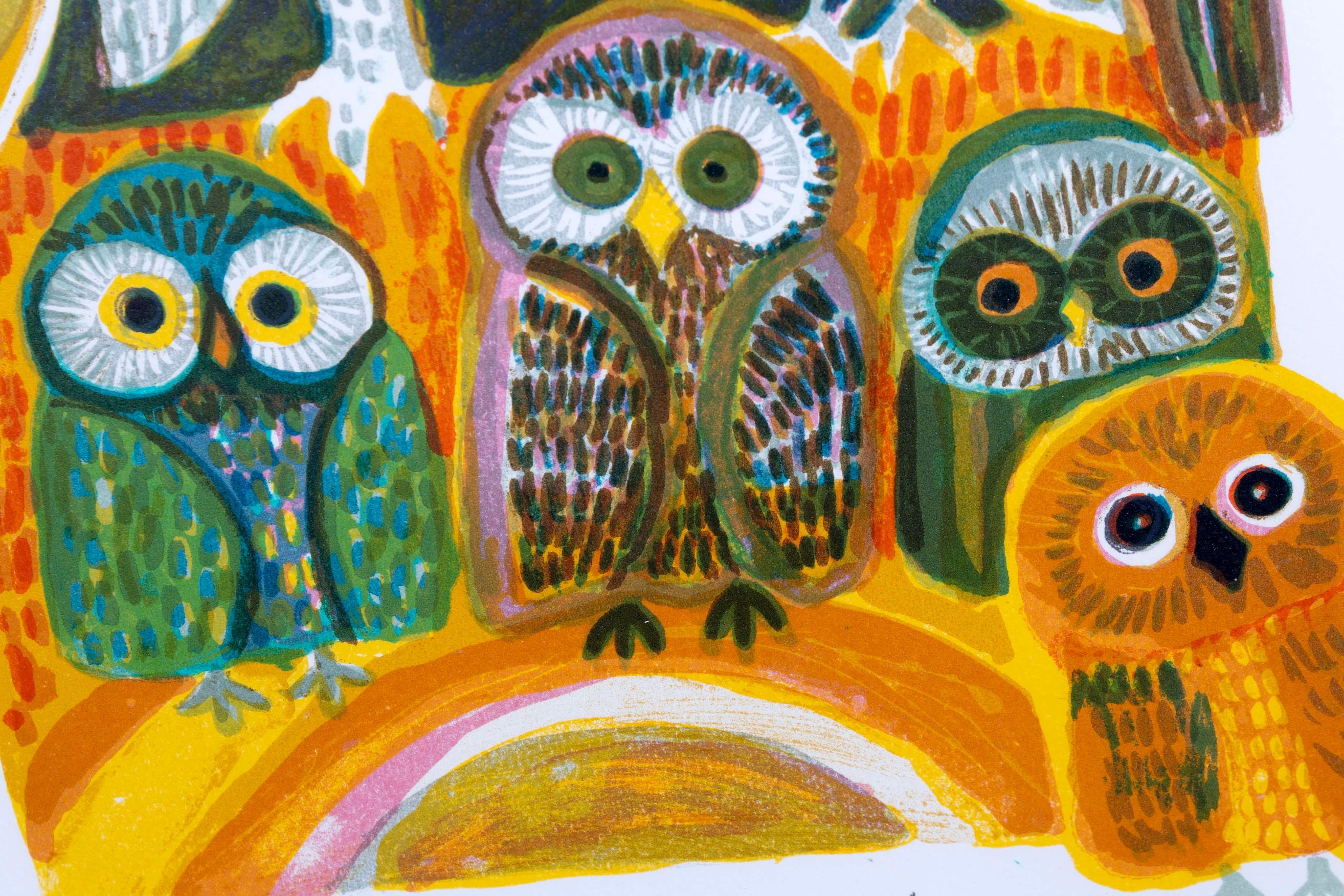Judith Bledsoe A Parliament of Owls signée Lithographie moderne 294/300 encadrée en vente 1