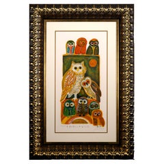 Retro Judith Bledsoe A Parliament of Owls Signed Modern Lithograph 294/300 Framed
