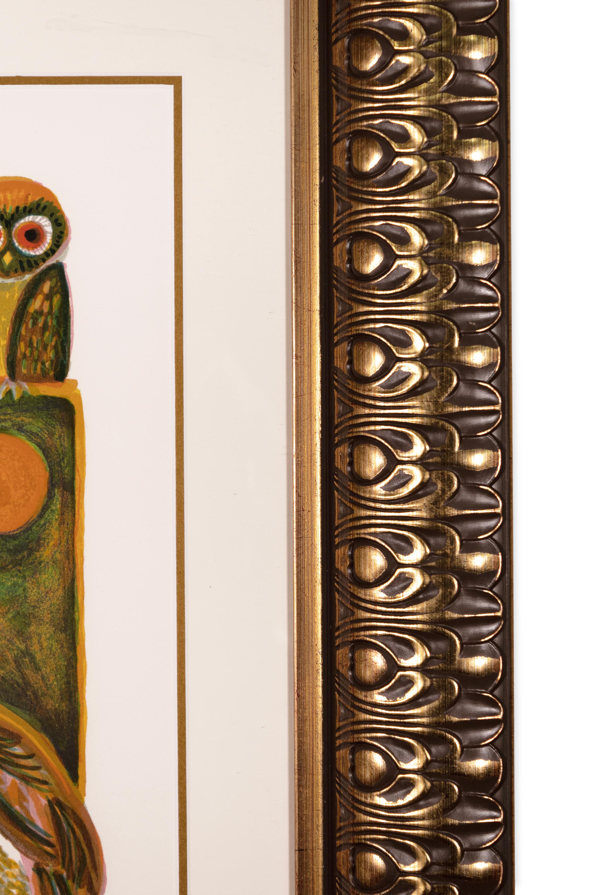 Judith Bledsoe A Parliament Of Owls Signed Modernist Lithograph 291/300 Framed For Sale 5