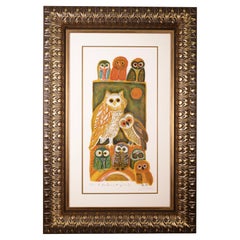 Judith Bledsoe A Parliament Of Owls Signed Modernist Lithograph 291/300 Framed