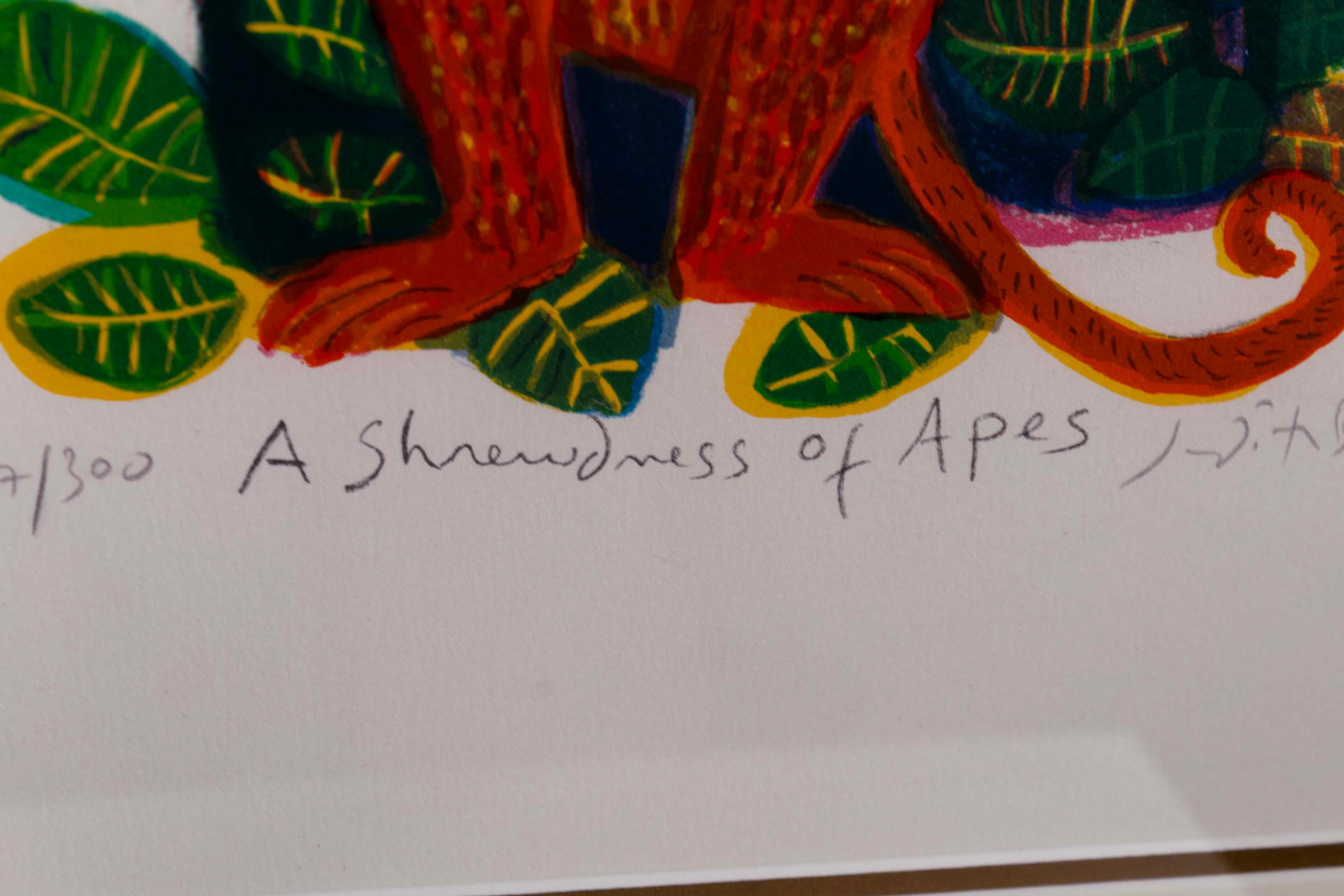 Judith Bledsoe A Shrewdness of Apes Signed Modern Lithograph 197/300 Framed For Sale 3