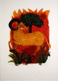 Judith Bledsoe Aries Zodiac Signed Contemporary Lithograph 140/250 Framed
