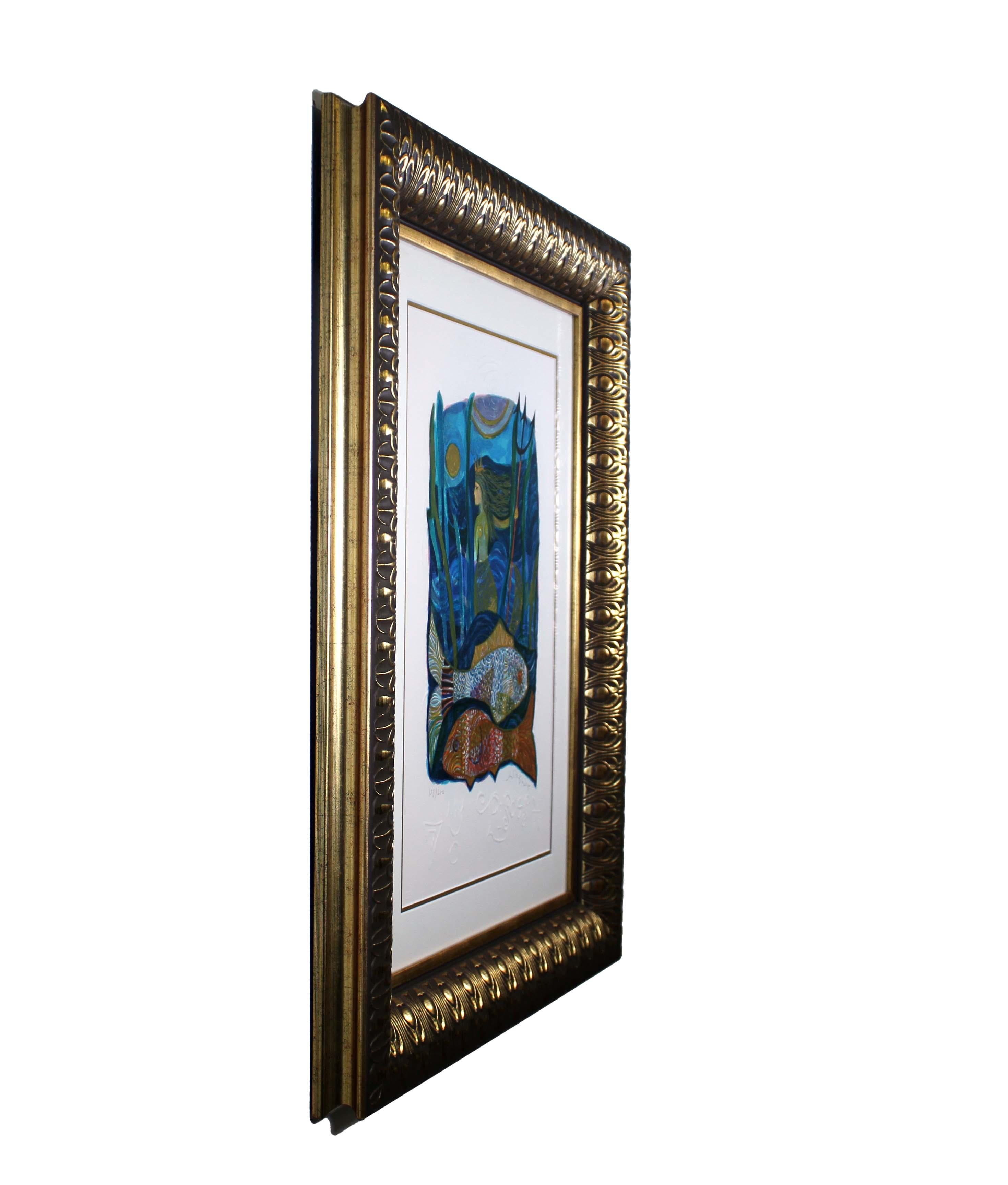 Judith Bledsoe Pesci Zodiac Firmata a mano Litografia contemporanea 108/250 Incorniciata In condizioni buone in vendita a Keego Harbor, MI