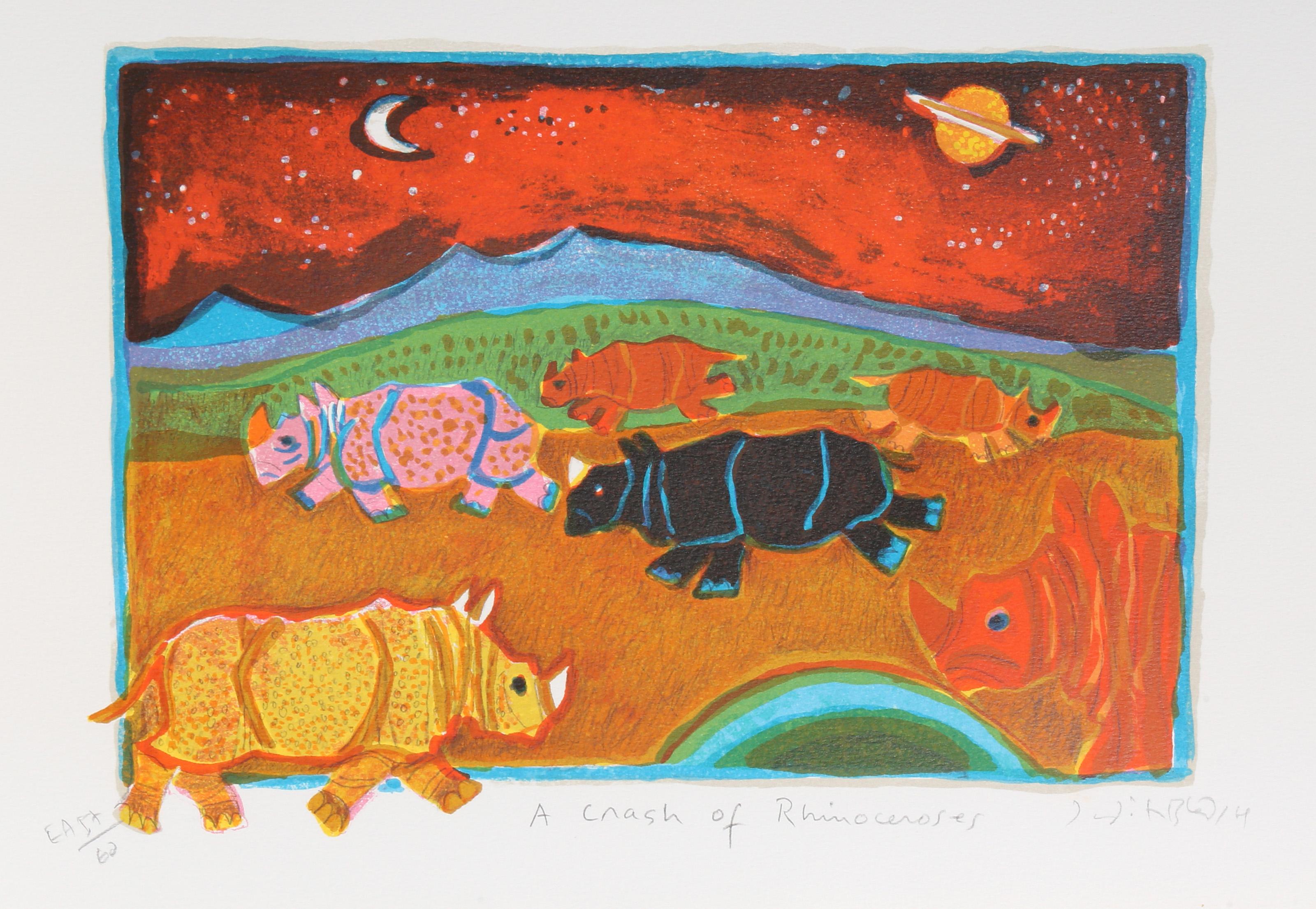 Un Crash de rhinocéros, lithographie de Judith Bledsoe