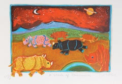 A Crash of Rhinoceros, Lithograph by Judith Bledsoe