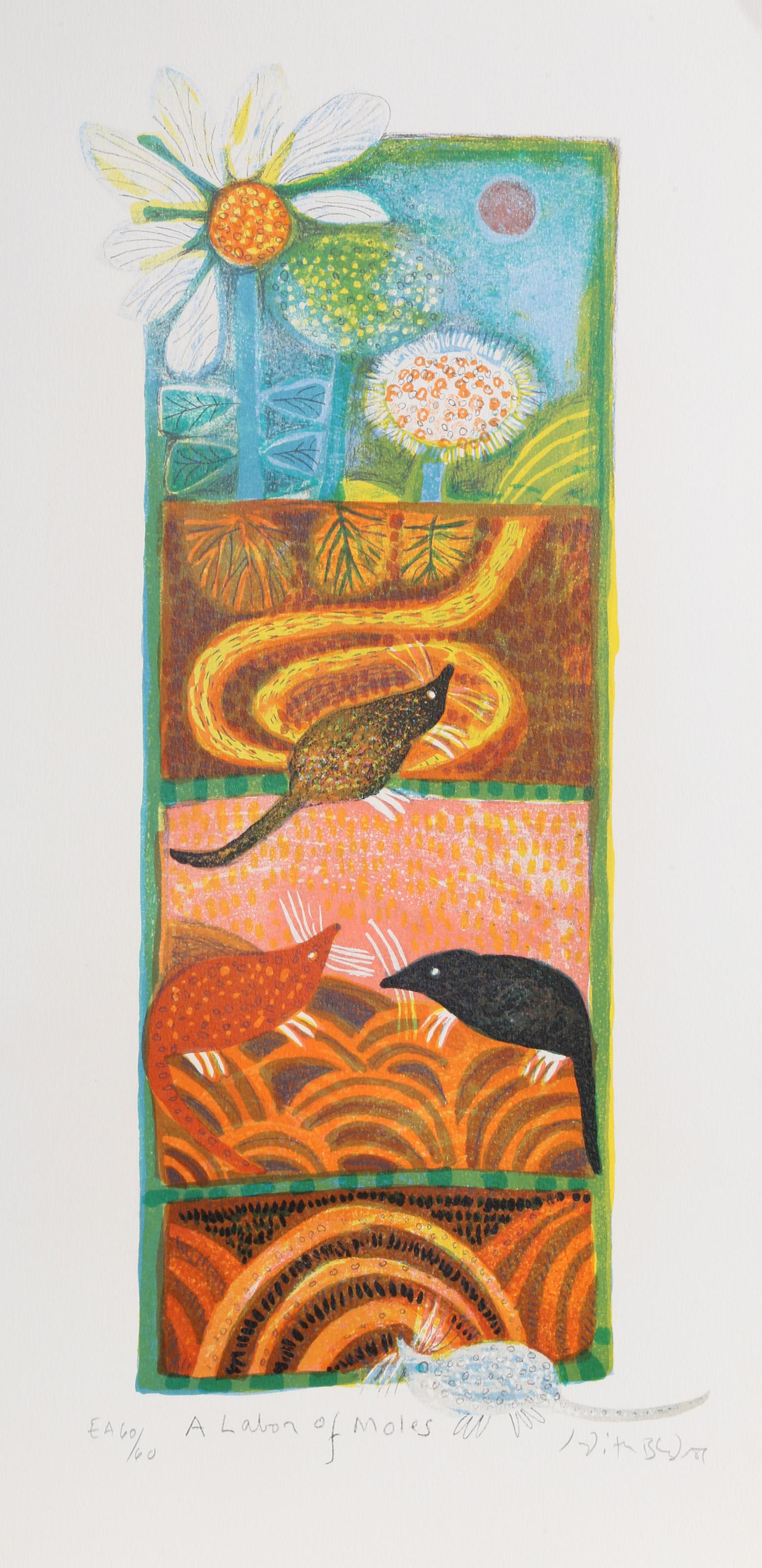 Judith Bledsoe, Américaine (1938 - 2013) -  Un Labon de taupes. Année : circa 1974, Médium : Lithographie, signée et numérotée au crayon, Edition : EA 60/60, Taille de l'image : 13 x 8.5 pouces, Taille : 23  x 11.5 in. (58.42  x 29,21 cm),