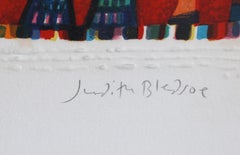 Cats and Flowers, Lithograph with Blind Embossing by Judith Bledsoe