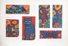 Cats and Flowers, Lithograph with Blind Embossing by Judith Bledsoe
