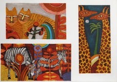 Cats, Giraffes and Zebras, Lithograph and Blind Embossing by Judith Bledsoe