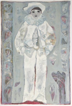 Vintage Clown I, Signed Folk Art Lithograph by Judith Bledsoe