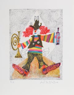 Vintage Clown with Trumpet from A Little Circus, Lithograph by Judith Bledsoe