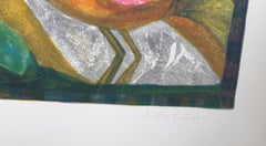 Nachtvögel mit Blumen, Lithographie von Judith Bledsoe