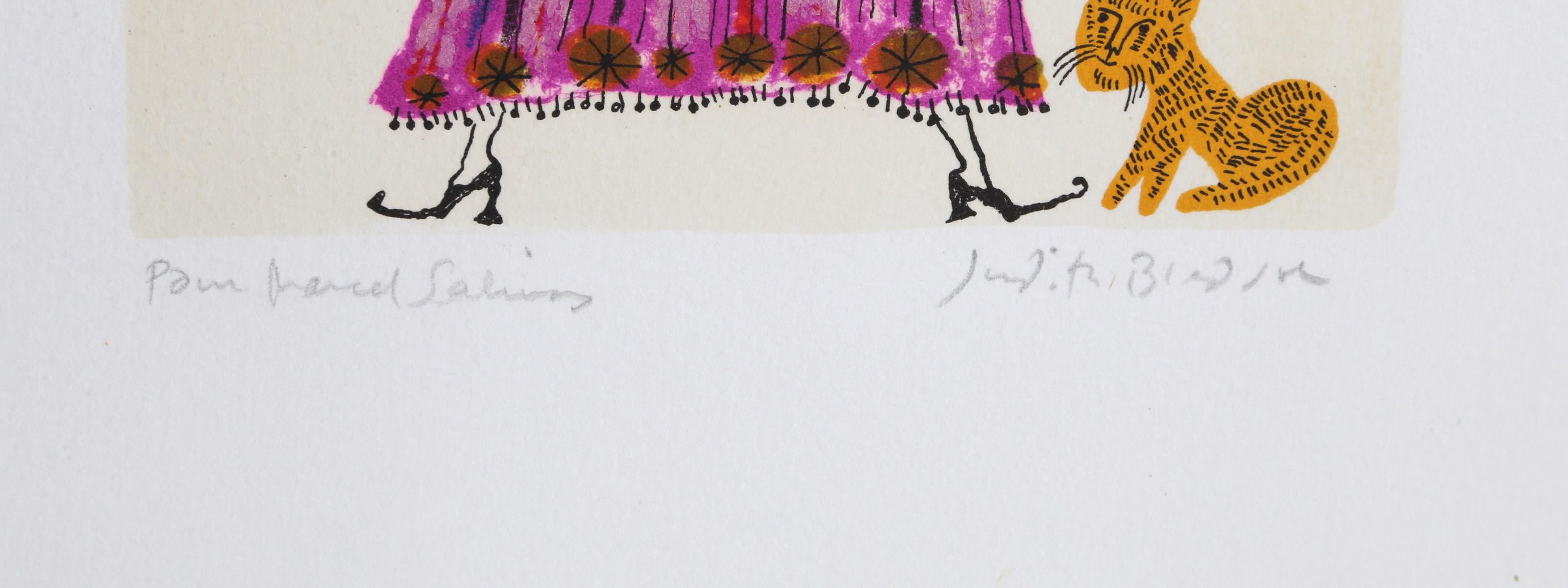 Pequeño retrato - Gran sombrero rojo, litografía de Judith Bledsoe en venta 1