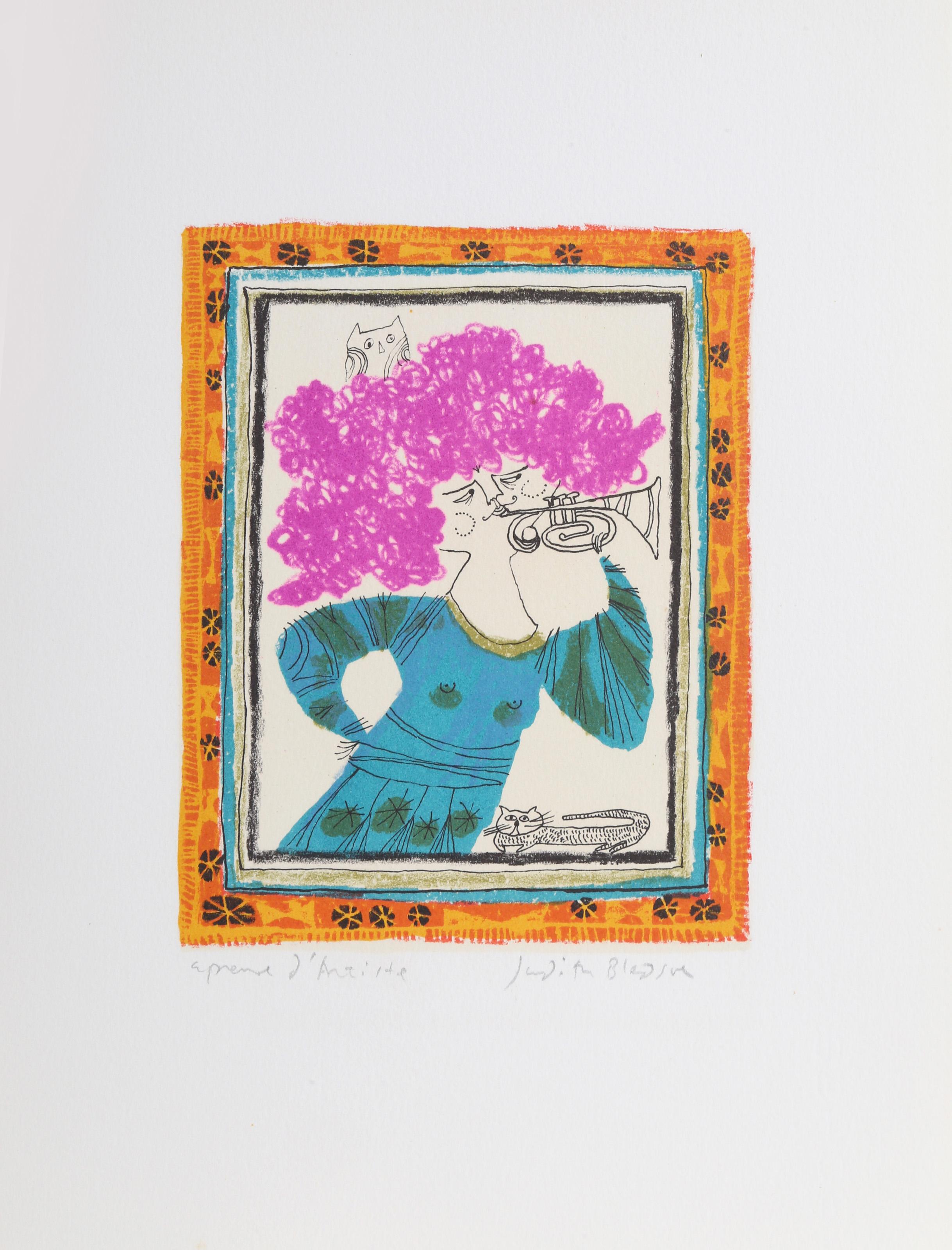 Petite Portrait - Trumpeter, Lithograph by Judith Bledsoe