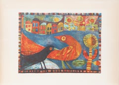 Red Bird and Crow, Lithograph by Judith Bledsoe