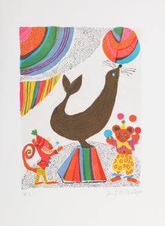 Seal with Ball from A Little Circus, Lithograph by Judith Bledsoe