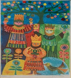 Three Kings, Framed Folk Art Lithograph by Judith Bledsoe