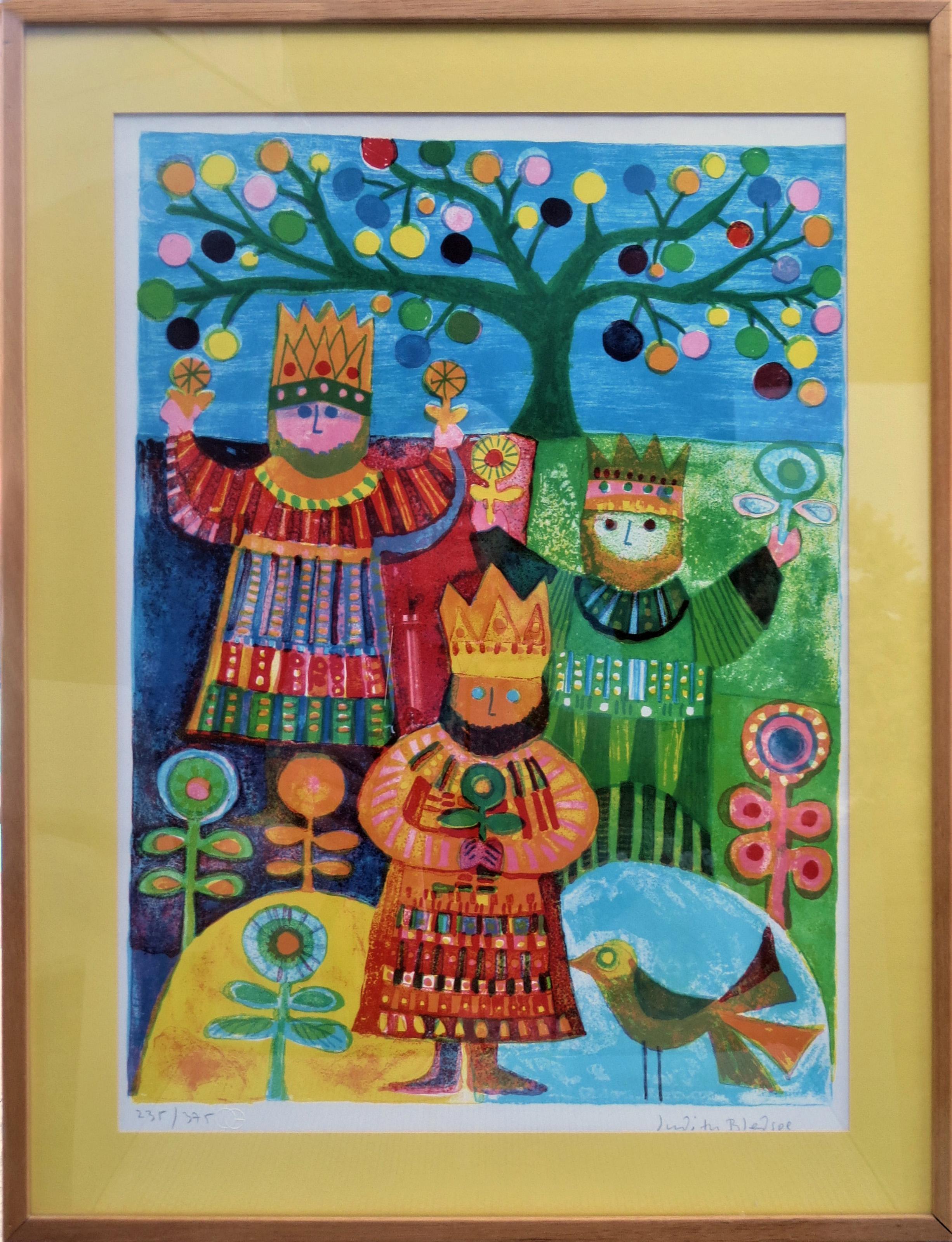 Judith Bledsoe, American (1938 - 2013) -  Three Kings. Year: circa 1972, Medium: Lithograph, signed and numbered in pencil, Edition: 235/375, Image Size: 21 x 15.5 inches, Size: 25.5 x 19.5 in. (64.77 x 49.53 cm), Frame Size: 27 x 21 inches,