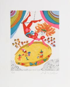 Artiste trapèze d'un petit cirque, lithographie de Judith Bledsoe