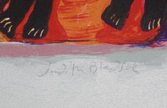 Tropical Cats, Folk Art Lithograph by Judith Bledsoe