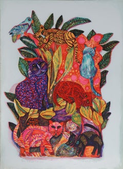 Les chats tropicaux, lithographie de Judith Bledsoe