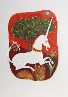Vintage Unicorn Tapestry, Lithograph by Judith Bledsoe