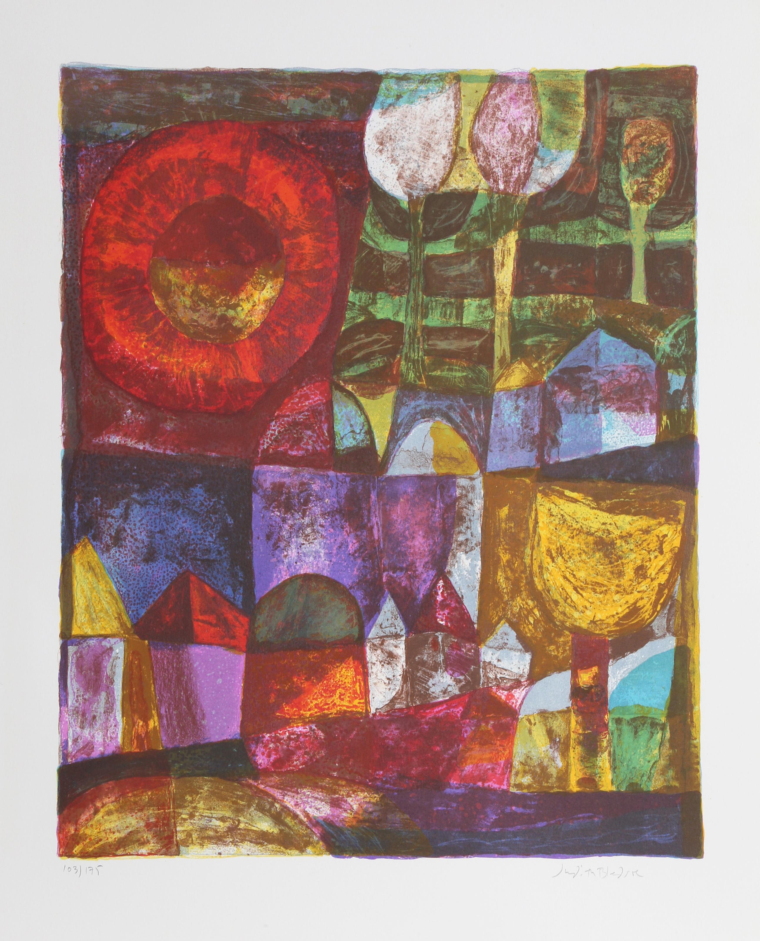 Judith Bledsoe, estadounidense (1938 - 2013) -  Flores del pueblo. Año: hacia 1980, Medio: Litografía, firmada y numerada a lápiz, Edición: 175, Tamaño de la imagen: 19 x 15 pulgadas, Tamaño: 25,5  x 19,5 pulg. (64,77  x 49,53 cm), Descripción: Con