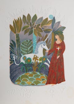 Vintage Virgo from the Zodiac of Dreams Series, Lithograph by Judith Bledsoe