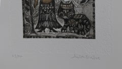 Windy Day with Cat and Bird, Lithograph by Judith Bledsoe