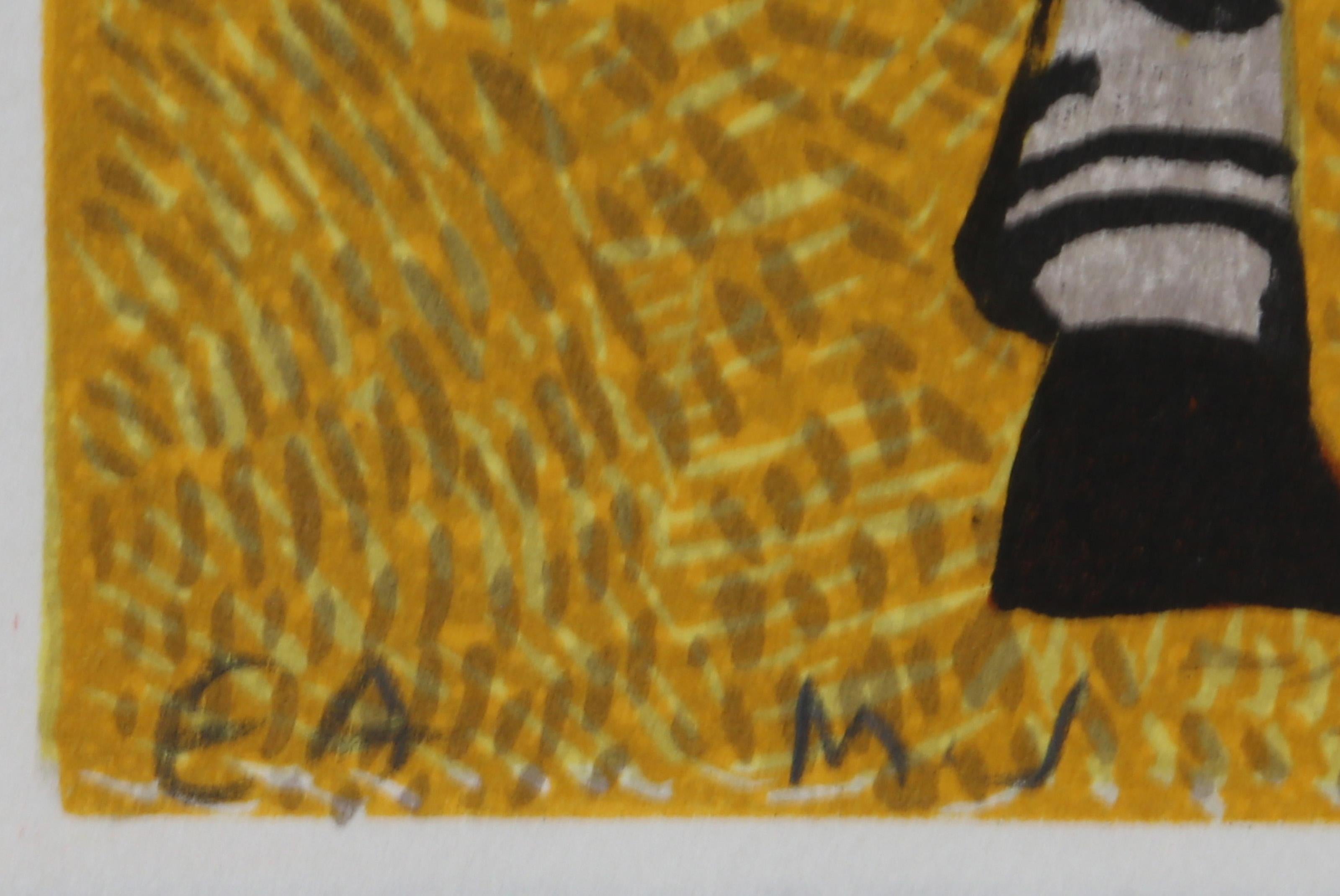 Zebras, litografia folkloristica e stampa a rilievo di Judith Bledsoe in vendita 1