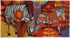 Zebras, litografia folkloristica e stampa a rilievo di Judith Bledsoe