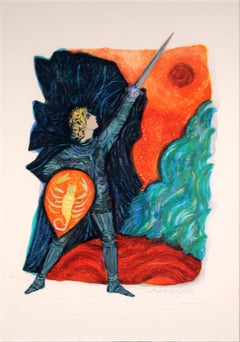 Judith Bledsoe Scorpio Zodiac Firmata Litografia contemporanea 205/250 Incorniciata