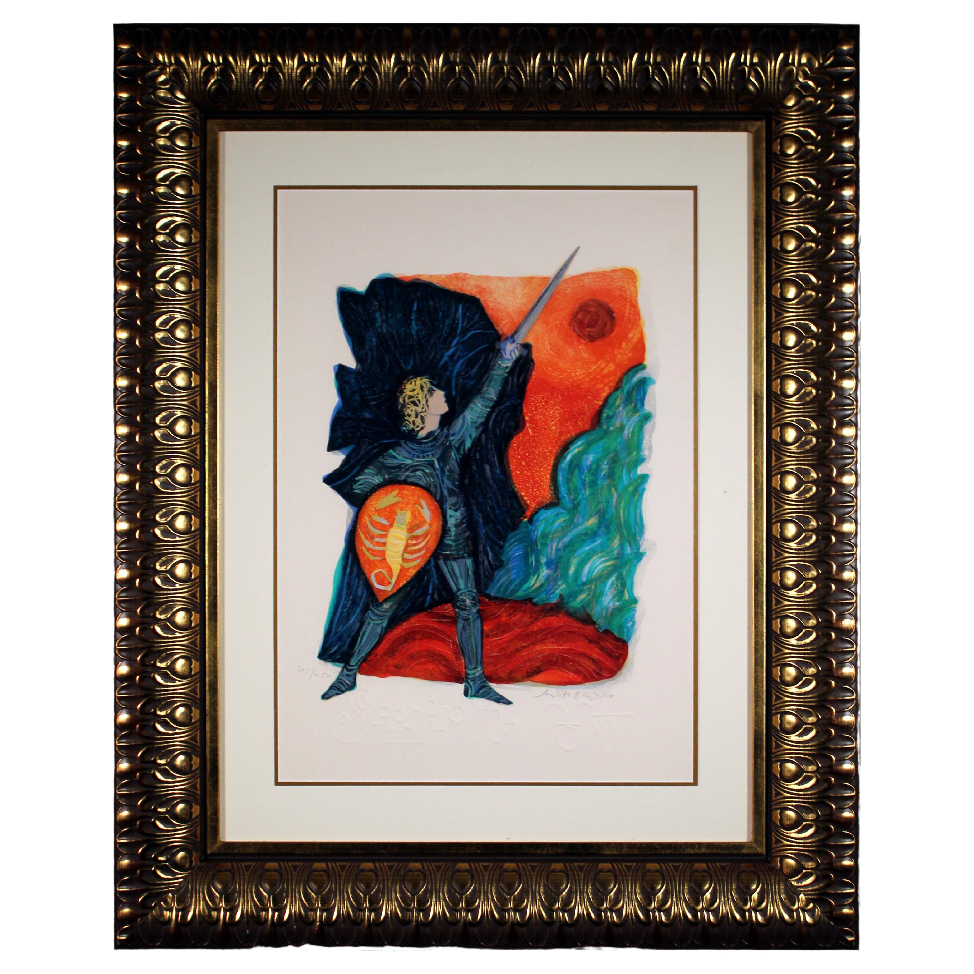 Judith Bledsoe Scorpio Zodiac Signed Contemporary Lithograph 205/250 Framed For Sale