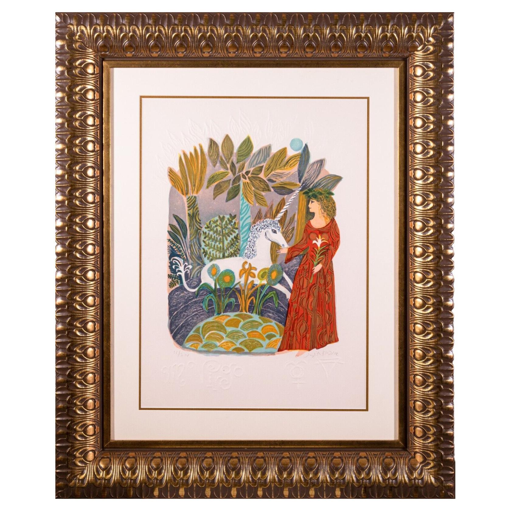 Judith Bledsoe Virgo Zodiac Hand Signed Contemporary Lithograph 55/250 Framed For Sale