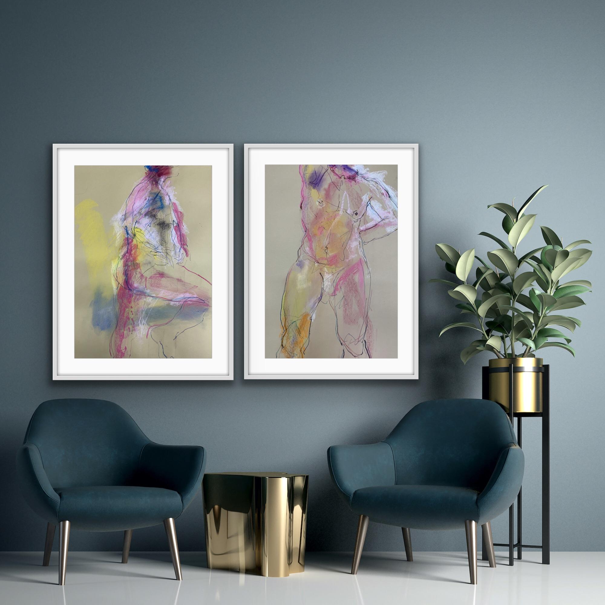Alberto Standing 2 and 3  - Expressionist Painting by Judith Brenner