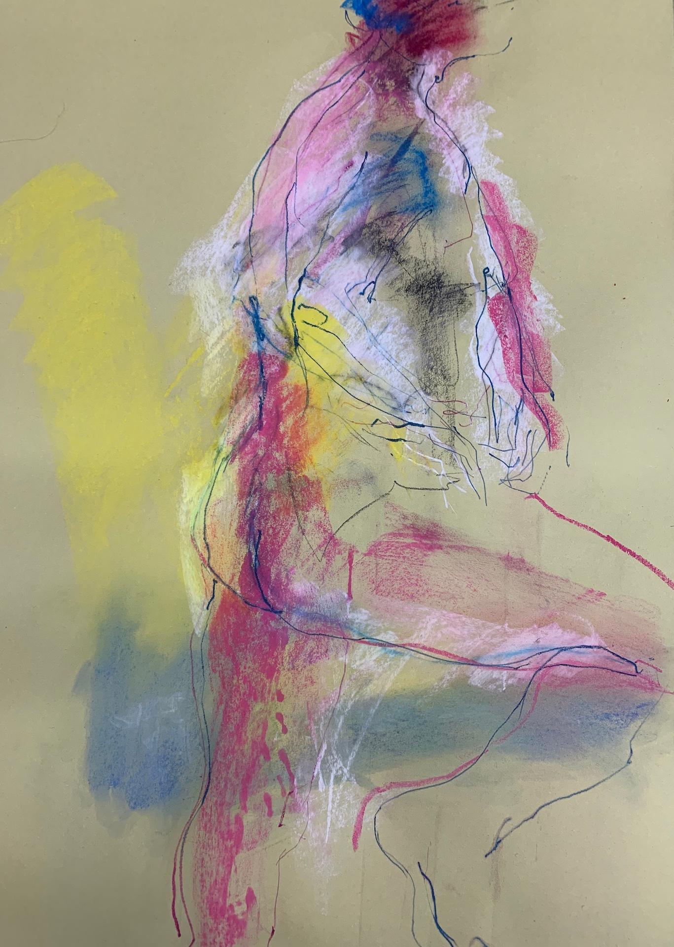 Alberto Standing 3, Original Figurative Painting, Bright Nude Life Drawing Art