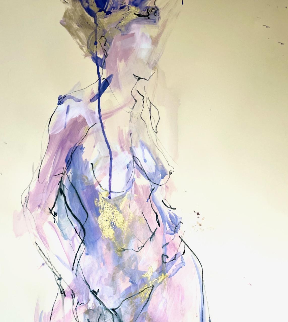 Peinture nue Sarita's Twist, Peinture de vie, Art figuratif, Art coloré - Gris Still-Life Painting par Judith Brenner