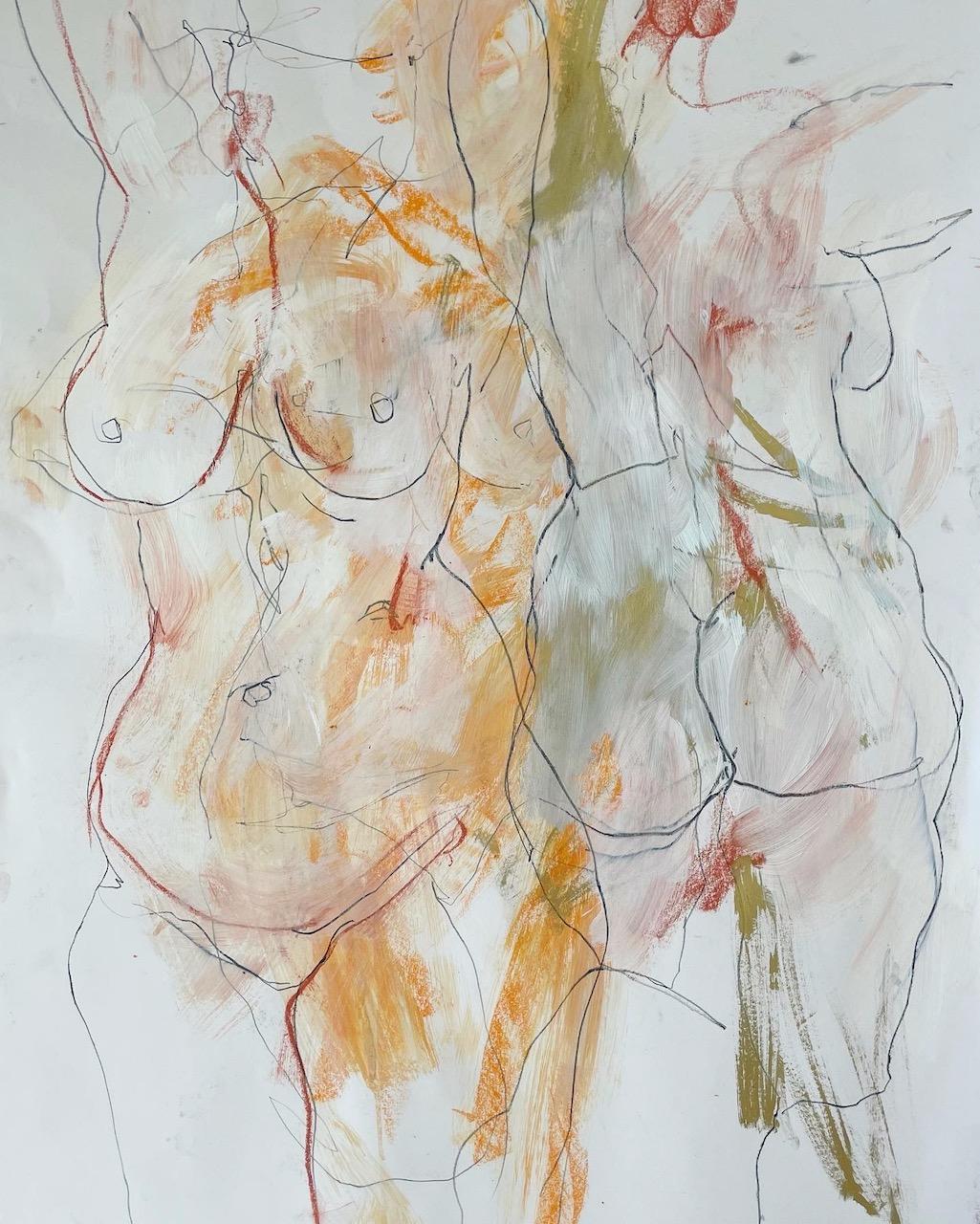 Nude Painting Judith Brenner - Solfrid en 2 Poses, Peinture originale, Contemporaine, Nu, Féminin 