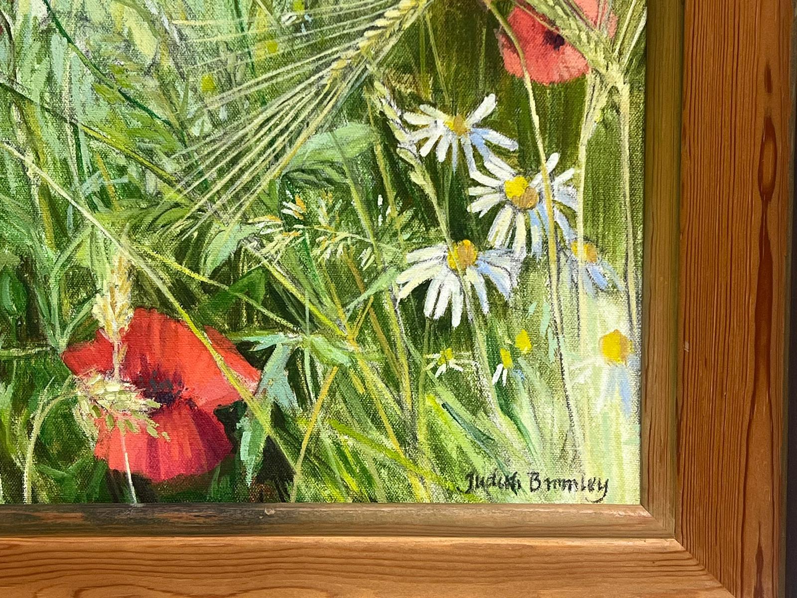 Pittura a olio contemporanea britannica Campo di papaveri Prato di fiori selvatici grande tela 2
