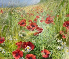 British Contemporary Oil Painting Poppy Field WildFlower Meadow large canvas