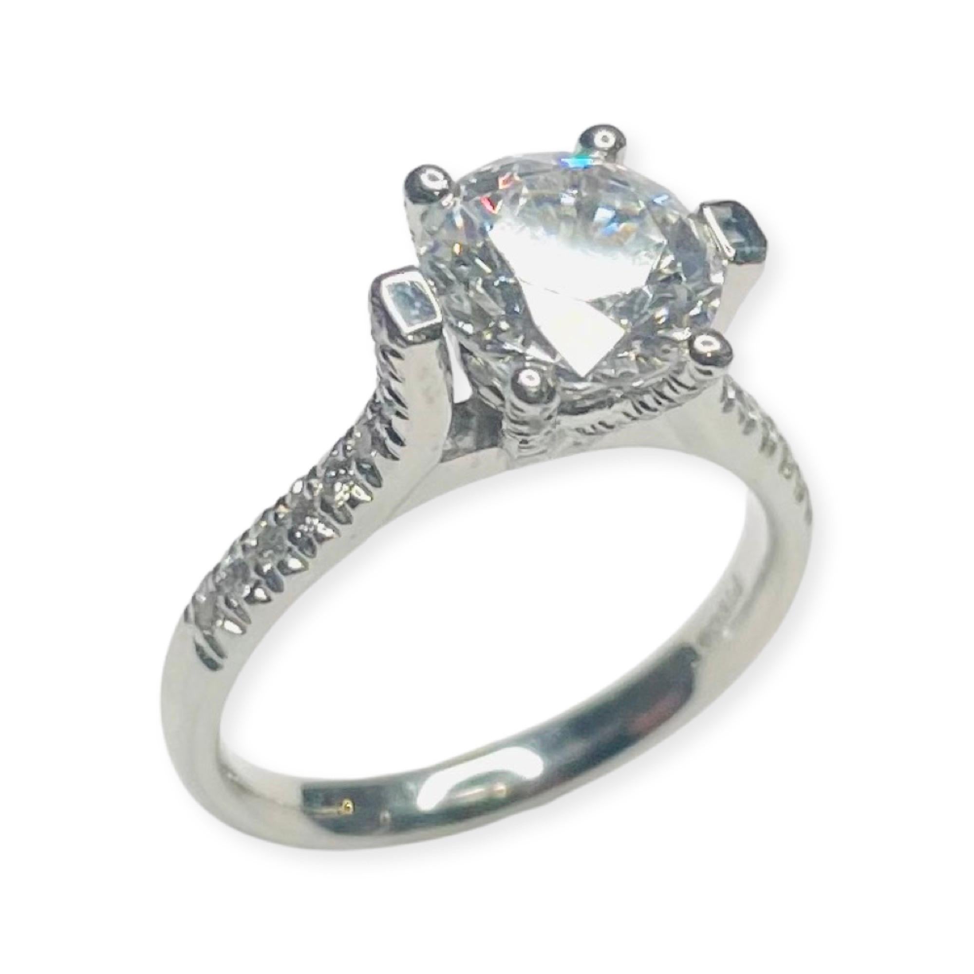 Round Cut Judith Conway Platinum and Diamond Engagement Ring For Sale