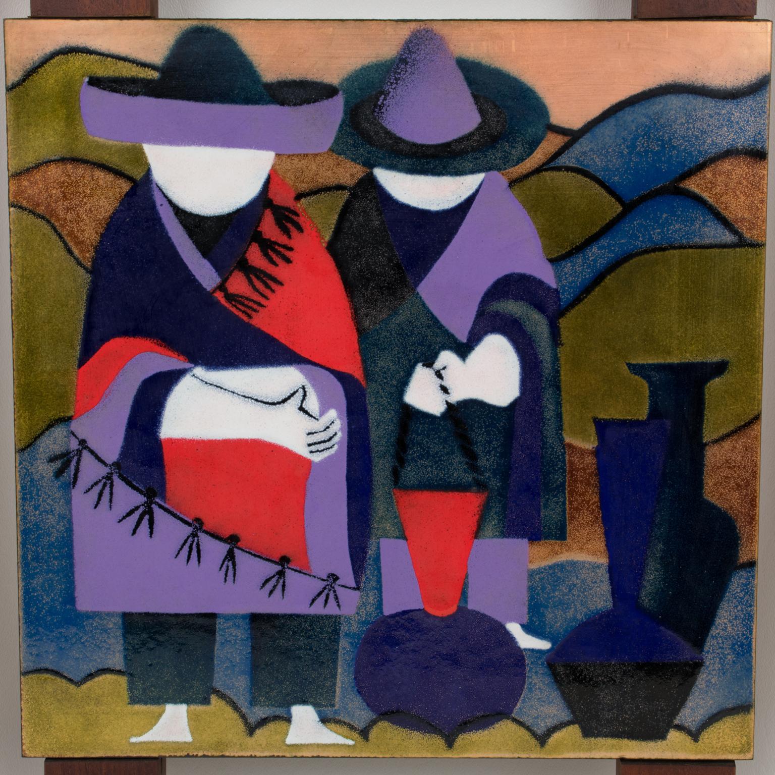 Mid-20th Century Judith Daner Enamel Artwork Wall Panels Set, the Mexicans, 1950s